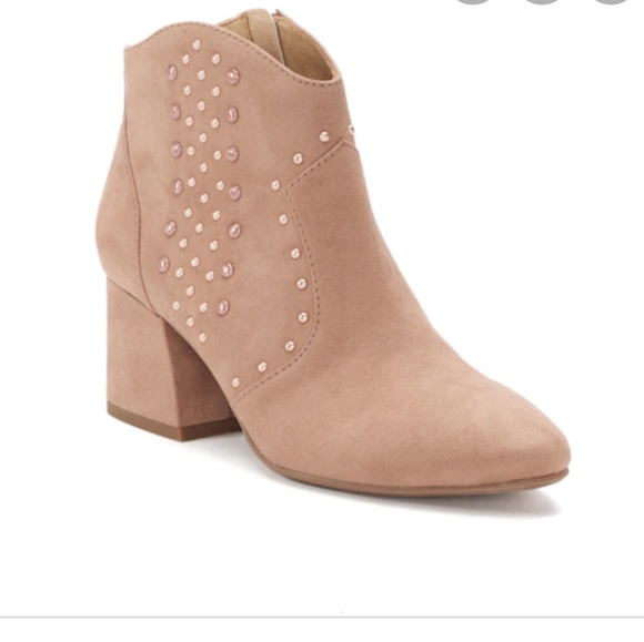 SO Shoes - Faux Suede Pearl Studded Boots